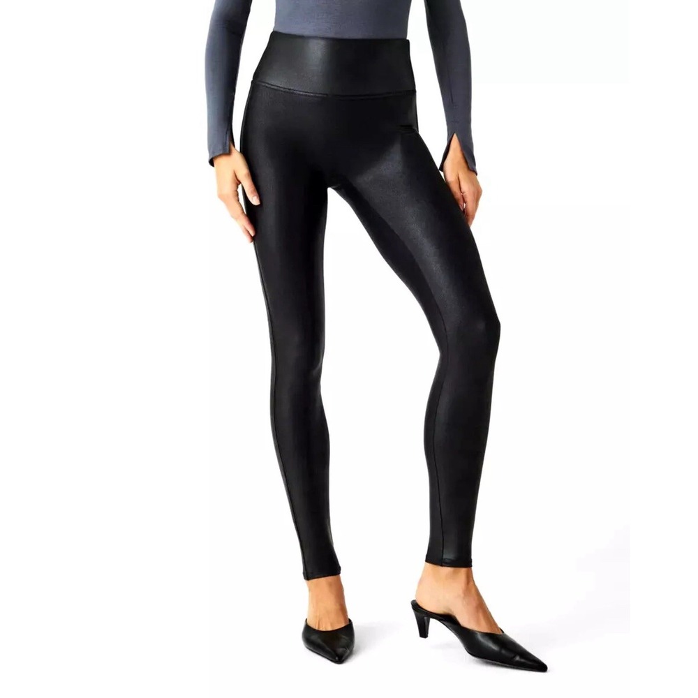 Spanx Womens Faux Leather Leggings Black‎ sz L Large